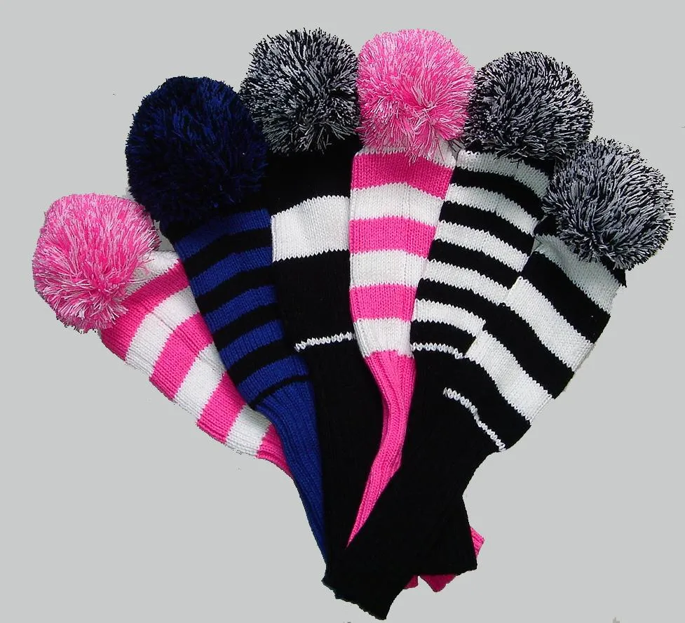 POM POM Club Head Cover Custom Logo 1, 3, 5 Wooden Knitted Golf Wholesale Golf Headcovers