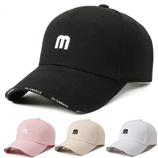 Gorra de béisbol de algodón con letra M, ajustable, con tiras ajustables, lavadas, bordadas, para el sol, para hombres y mujeres, sombreros de golf